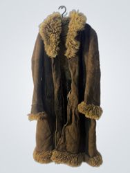 Brown Suede Coat with Fur Trim