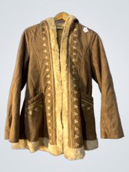 Brown Suede-like Hooded Jacket with Fur Lining
