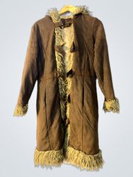 Heaven Brown Faux Suede Fur Trimmed Hooded Coat