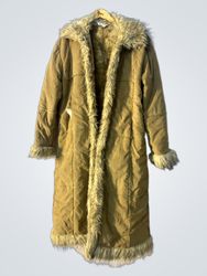 Long Brown Faux Fur Trimmed Coat