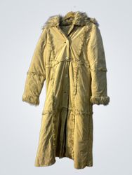 Tan faux fur trim long coat