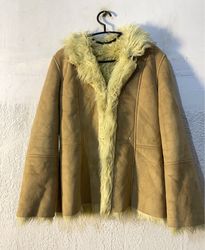 Brown Suede-like Jacket with Faux Fur Trim