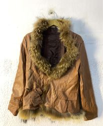 Brown Leather Jacket with Fur Trim
