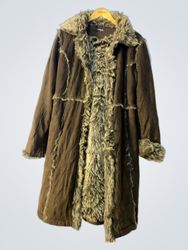 Fluid Faux Fur Trimmed Suede Coat