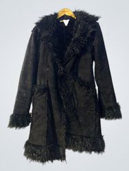 CANQI Black Faux Fur Trimmed Coat