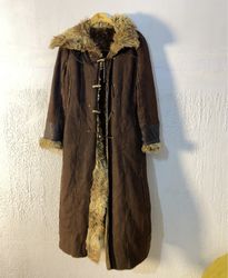Brown Faux Fur Trimmed Long Coat