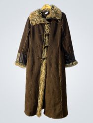 Brown Faux Fur Trimmed Maxi Coat
