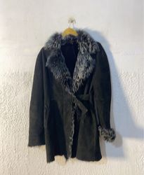 Black Suede Coat with Fur Trim