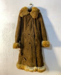 Brown Suede Coat with Fur Trim