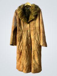 Brown Suede Coat with Fur Collar