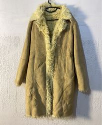 Tan Faux Suede and Fur Trimmed Coat