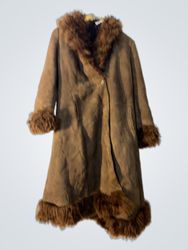 Brown Suede Coat with Fur Trim