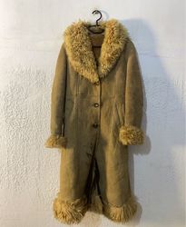 Brown Suede Shearling Lined Long Coat