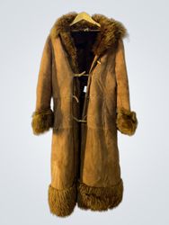 Brown Suede Coat with Fur Trim