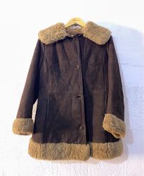 Brown Suede Coat with Fur Trim