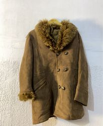 Brown Suede Coat with Fur Collar and Cuffs