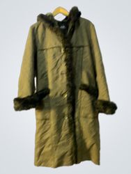 RIVETTA Women's Long Coat with Fur Trim