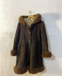 Brown Suede Coat with Fur Trim