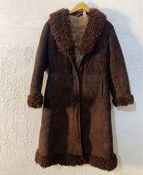 Brown Suede Coat with Fur Trim