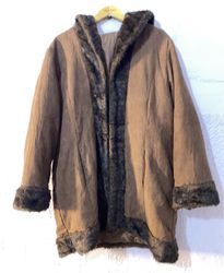 Brown Faux Fur Trimmed Hooded Jacket