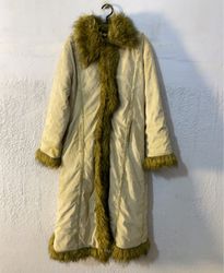 Beige Faux Fur Trimmed Long Coat