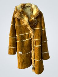 Brown Suede Coat with Fur Trim