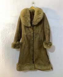 Brown Suede Coat with Fur Trim