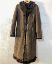 Brown faux fur trimmed coat