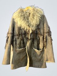 Shearling Coat with Fringe Detail
