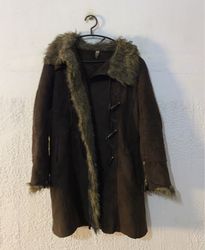 Brown faux fur trim coat