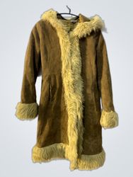 Brown Faux Fur Trimmed Hooded Coat