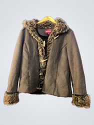 BIAGGINI Women's Brown Faux Fur Trimmed Jacket