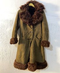Brown Suede Coat with Fur Trim