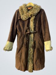 Isanorie Brown Faux Suede Faux Fur Lined Coat
