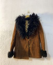 Brown Suede Jacket with Black Fur Trim