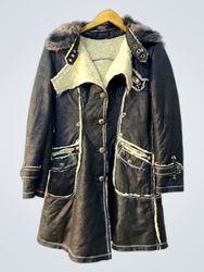 LISSA Paris Faux Leather Fur Lined Coat