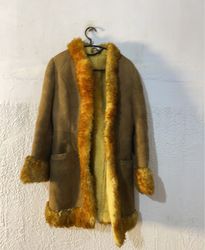 Brown Suede Sheepskin Coat with Fur Trim