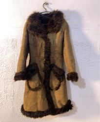Brown Suede Coat with Fur Trim