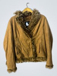 HAWK HORSE Women's Faux Suede Fur Trim Jacket