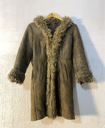 Brown Faux Fur Trimmed Coat with Belt