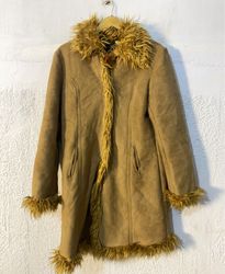 Brown Suede Faux Fur Trimmed Coat