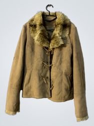 Brown Suede Jacket with Fur Collar