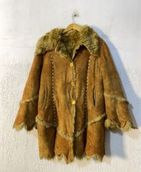 Brown Suede Coat with Fur Trim