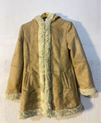 Tan faux fur lined hooded coat