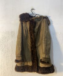 Brown Suede Coat with Fur Trim