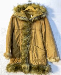 Brown Suede Coat with Fur Trim