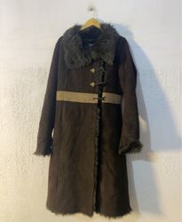 Brown Faux Fur Trimmed Long Coat