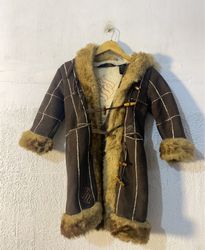 Brown Faux Fur Lined Coat with Toggle Closures