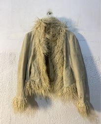Beige Faux Fur Trimmed Jacket