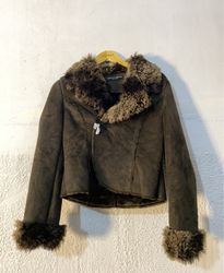 Women's Brown Faux Suede Fur Trimmed Jacket